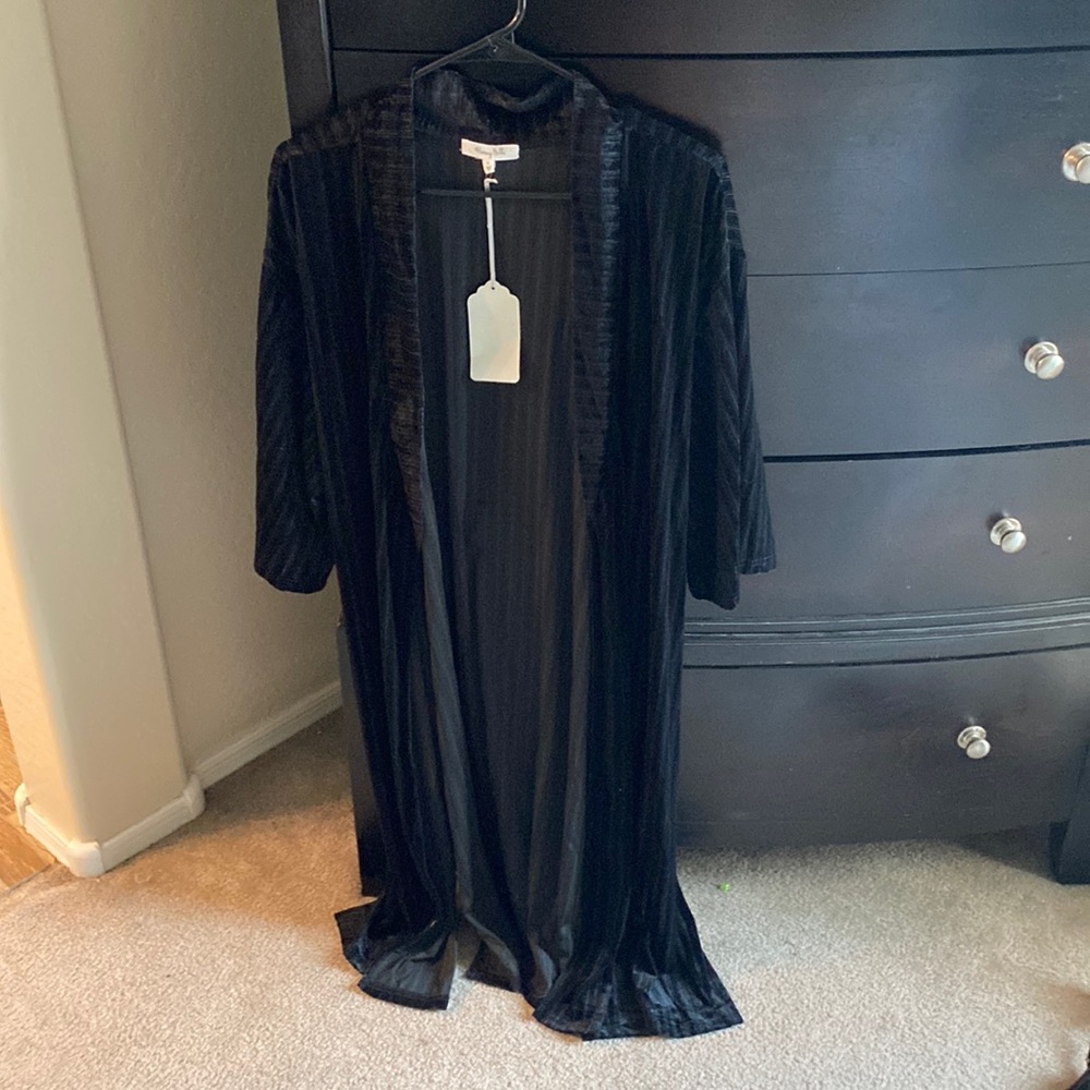 Crushed velvet belted duster cardigan